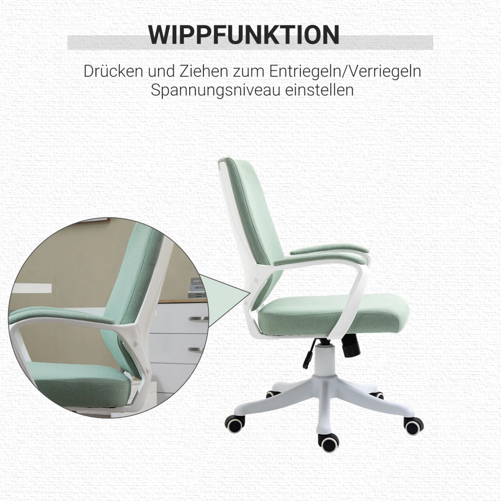 Sedia da ufficio ergonomica 360° con supporto lombare e funzione basculante, in poliestere verde 62 × 69 × 92-100 cm