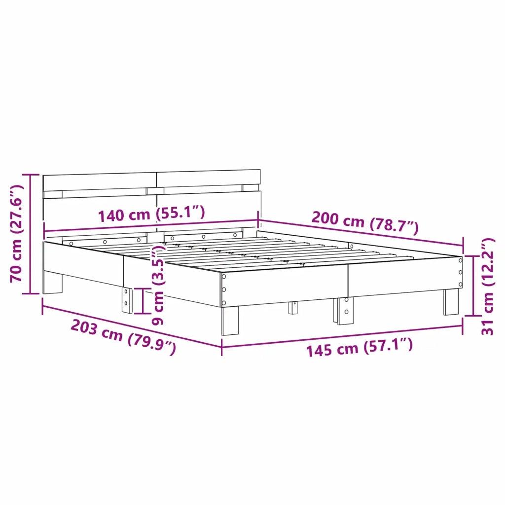 Struttura del letto Rovere Nero 140 x 200 cm 3417312