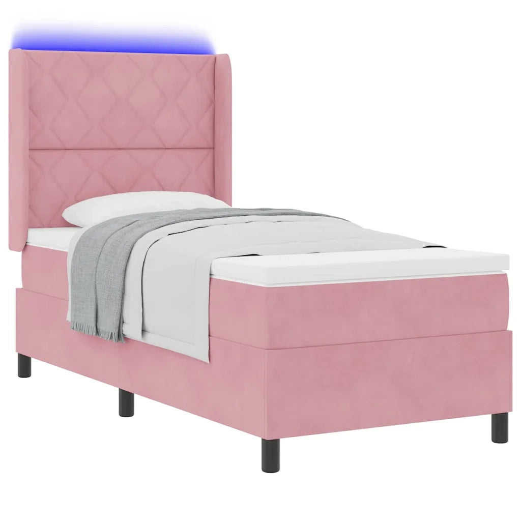 Letto a molle con strisce LED Rosa 90 x 190 cm Velluto 3343903
