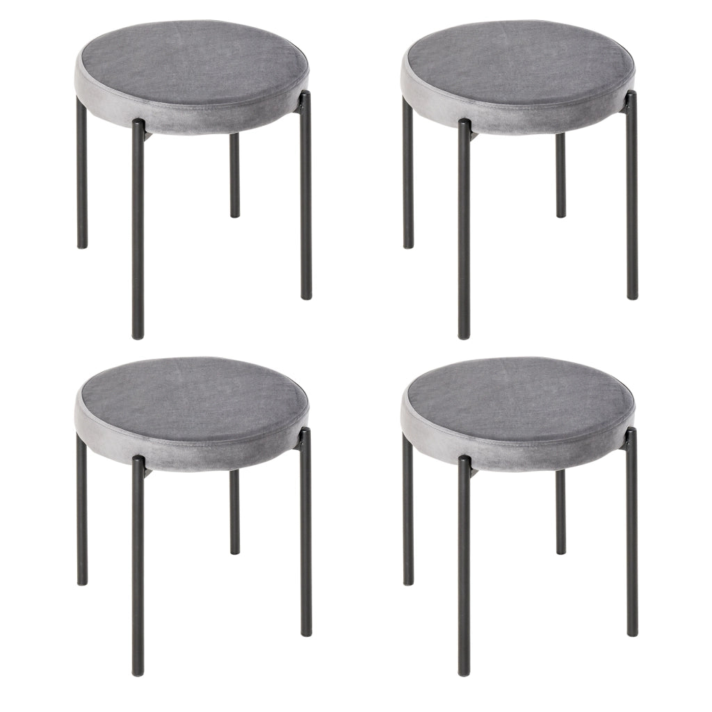 Set di 4 sgabelli da cucina impilabili, seduta imbottita effetto velluto, metallo grigio scuro, 41,5x41,5x46 cm