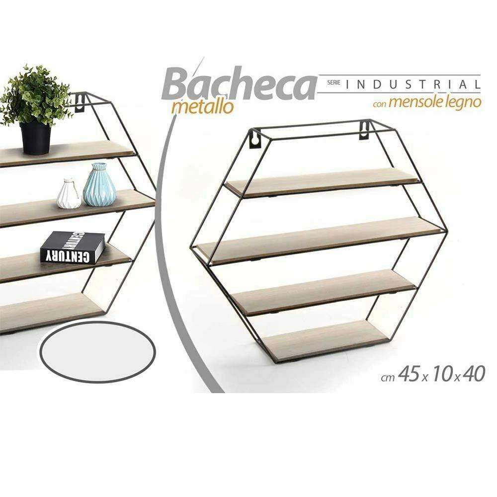 Trade Shop - Mensola Parete Esagonale 4 Mensole Ripiani Design Moderno Scaffale Legno Metallo -