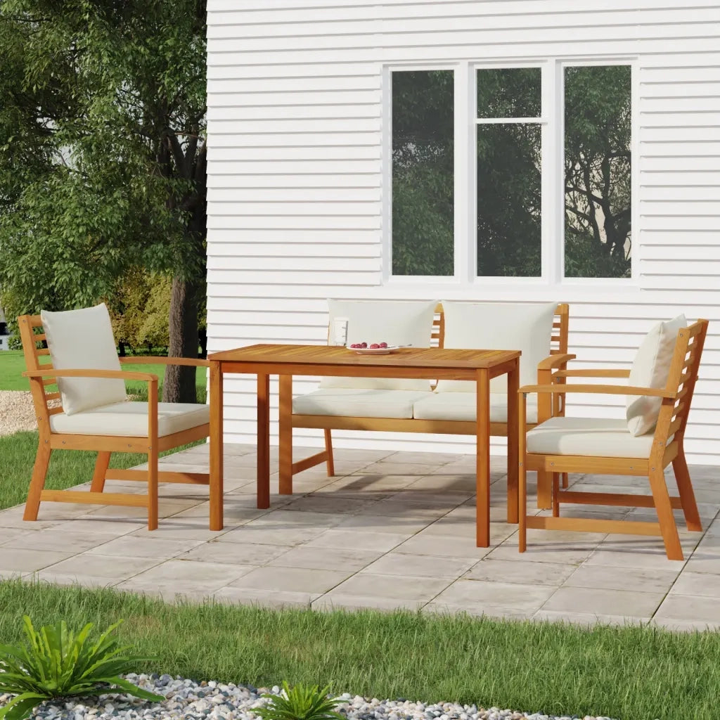 Set da Pranzo Giardino 4pz con Cuscini Legno Massello di Acacia 3154978