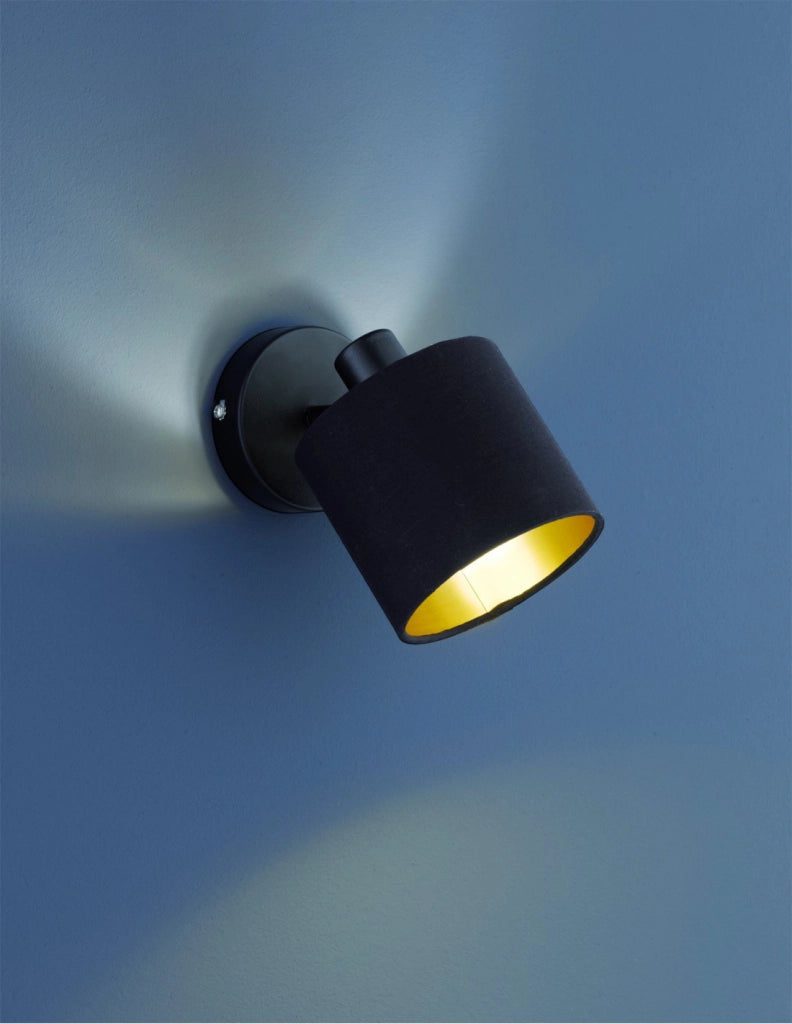 Faretto Spot Tommy 1xE14 Nero E Tessuto Nero-Oro L12 cm Trio Lighting