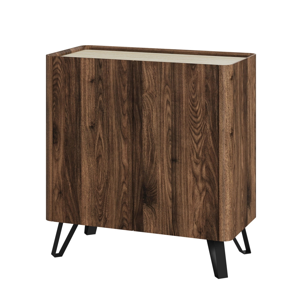 Credenza Trorlon a 2 Ante Mobile Contenitore 83x80x40 cm - Effetto Noce/Travertino [en.casa]