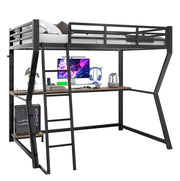 Letto a soppalco 90x200 cm con LED; scrivania e prese USB; metallo nero (Senza materasso)