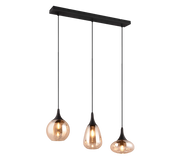 Lampada a sospensione 3 diffusori, metallo, nero e ambra, L 68 cm, Lumina