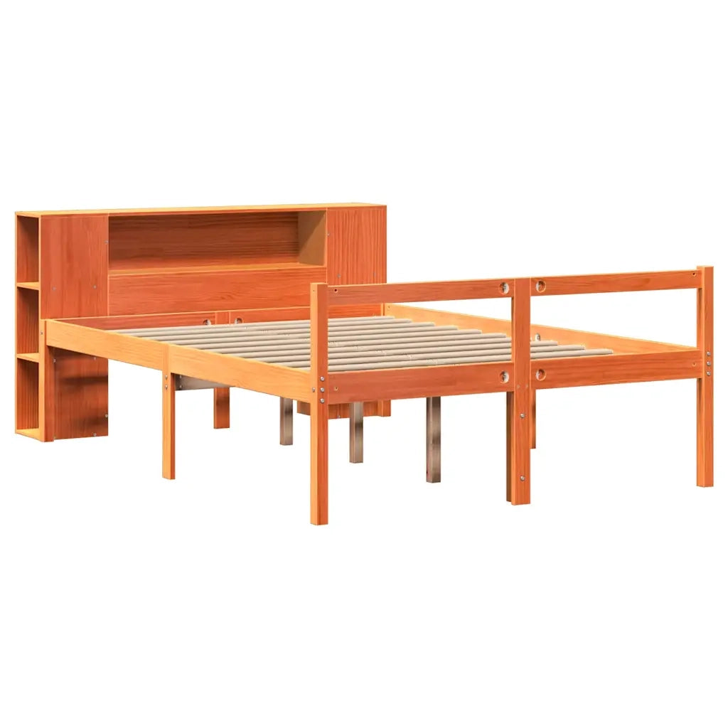 Letto Libreria senza Materasso-Struttura Letto con contenitore Marrone Cera 140x190 cm Legno 783930