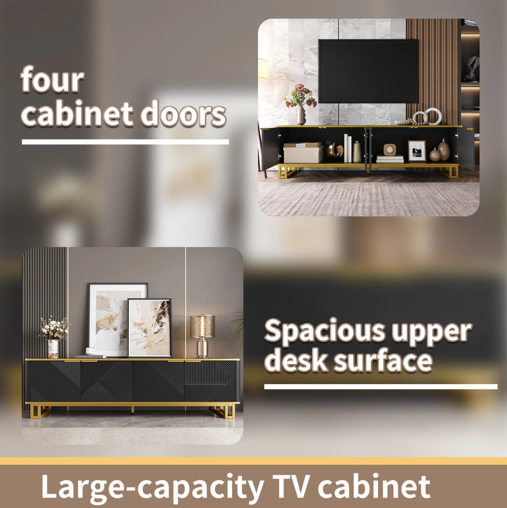 Mobile TV con ante e vano aperto 160x37;5x48 cm in MDF nero