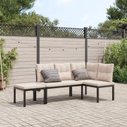 Set Panche Giardino Cuscini 3pz Nero Acciaio Verniciato Polvere