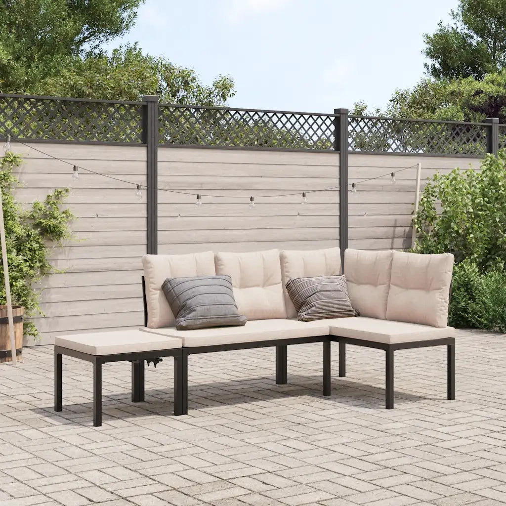Set Panche Giardino Cuscini 3pz Nero Acciaio Verniciato Polvere