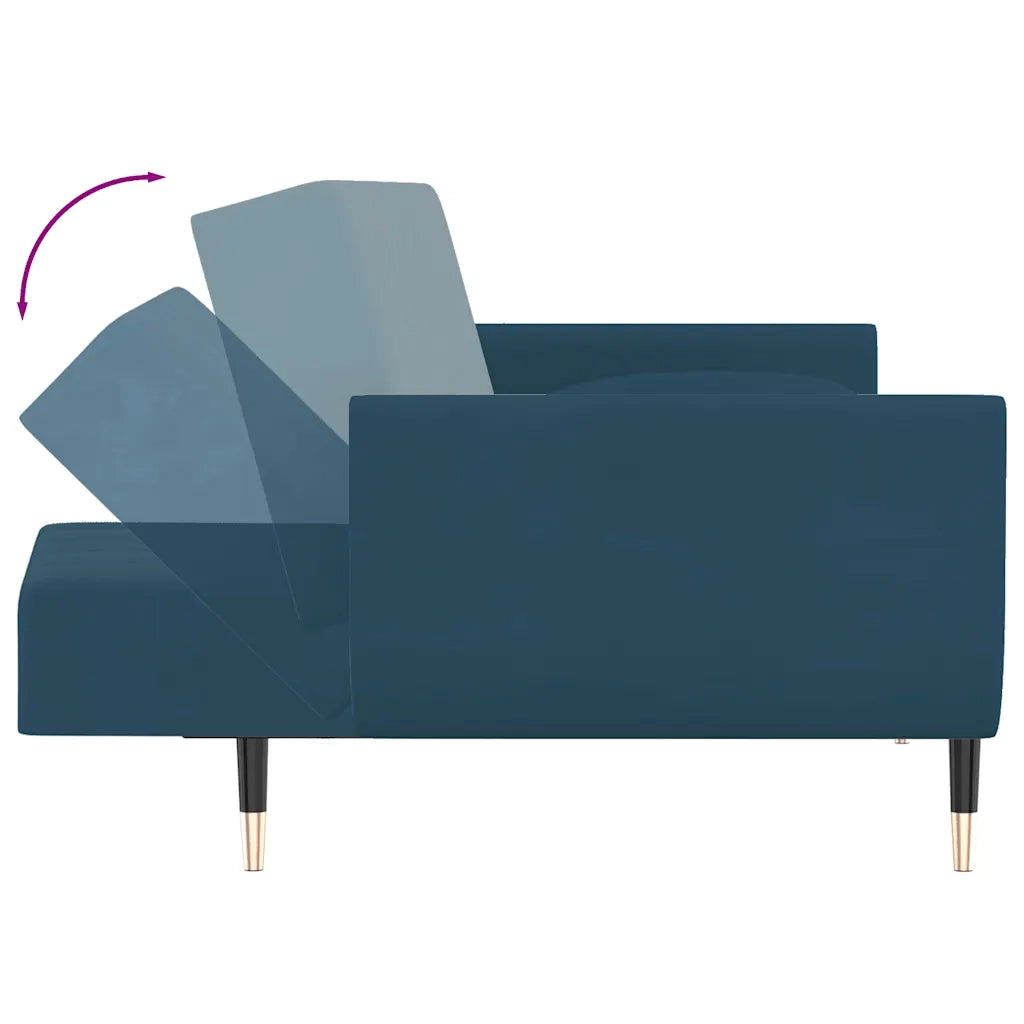 Divano Letto a 2 Posti con 2 Cuscini Blu in Velluto 337581