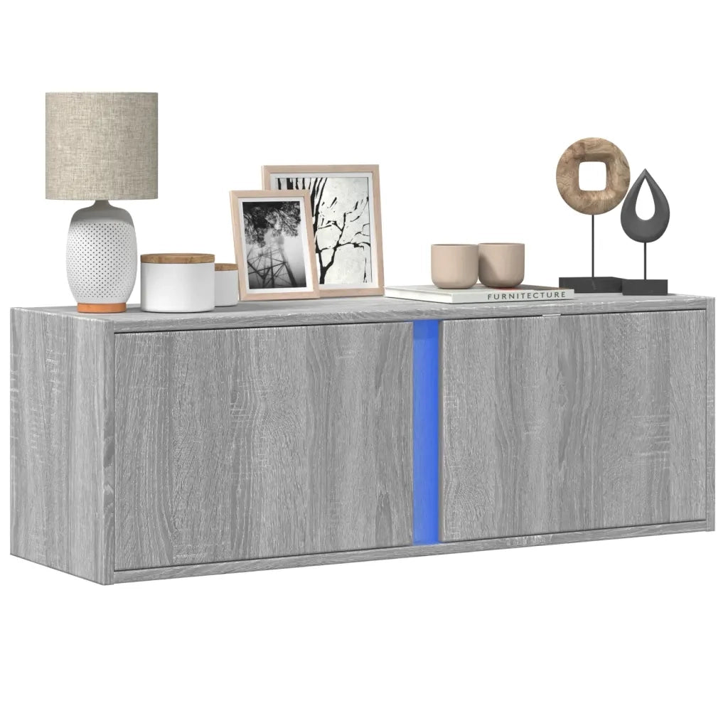 Mobile TV a Parete con Luci LED Grigio Sonoma 100x31x35 cm 852269