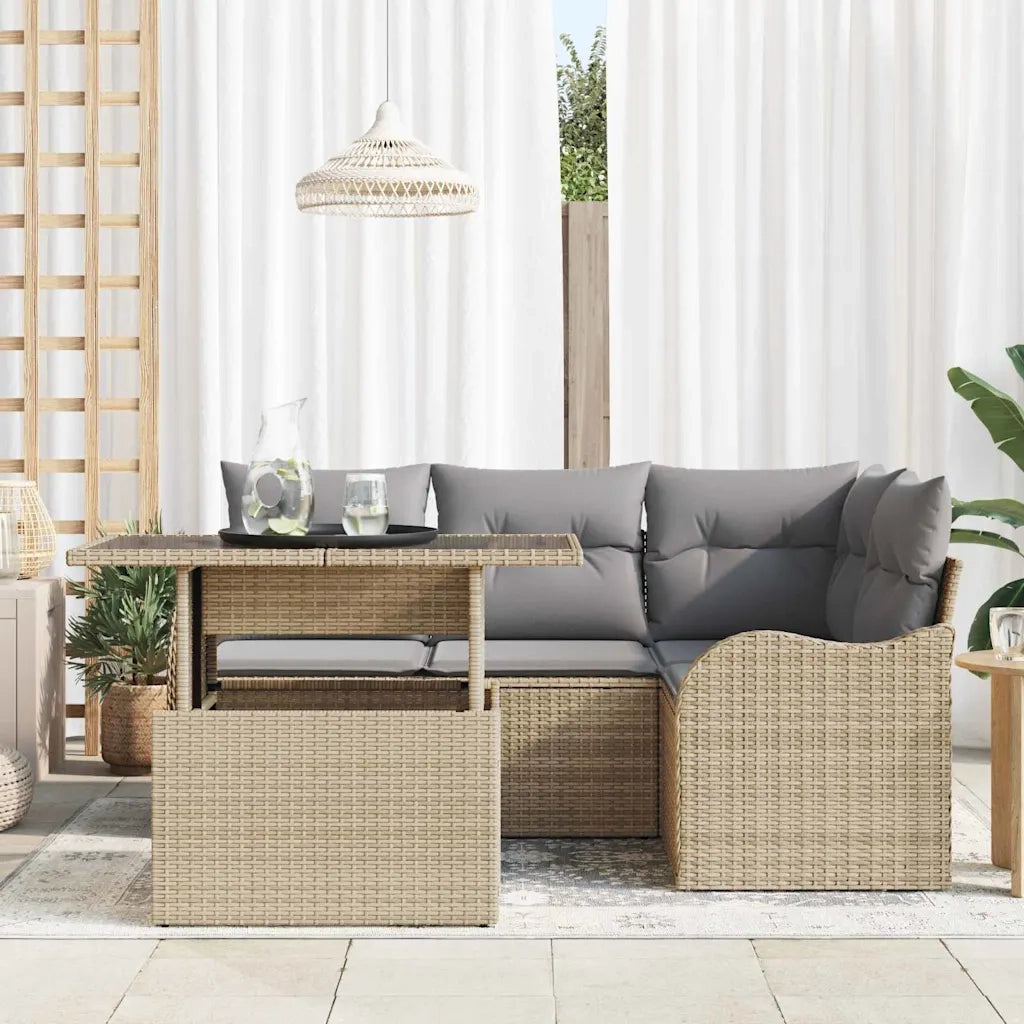 Set Divano da Giardino 5 pcs Beige Rattan in Polipropilene 3357193