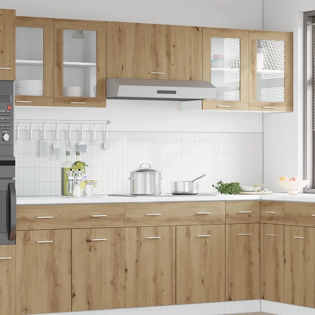 Pensile con Vetro “Lyon” Rovere Artigianale 80x31x60 cm 856120