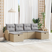Set da Giardino di 6 Pezzi con Cuscini Beige in Polyrattan