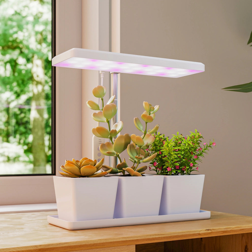 Lampade per Piante 30 LED con 3 Vasi e Timer Regolabile ¨C Zephmum ¨C Bianco 31.8x13.4x18.6-35.6 cm