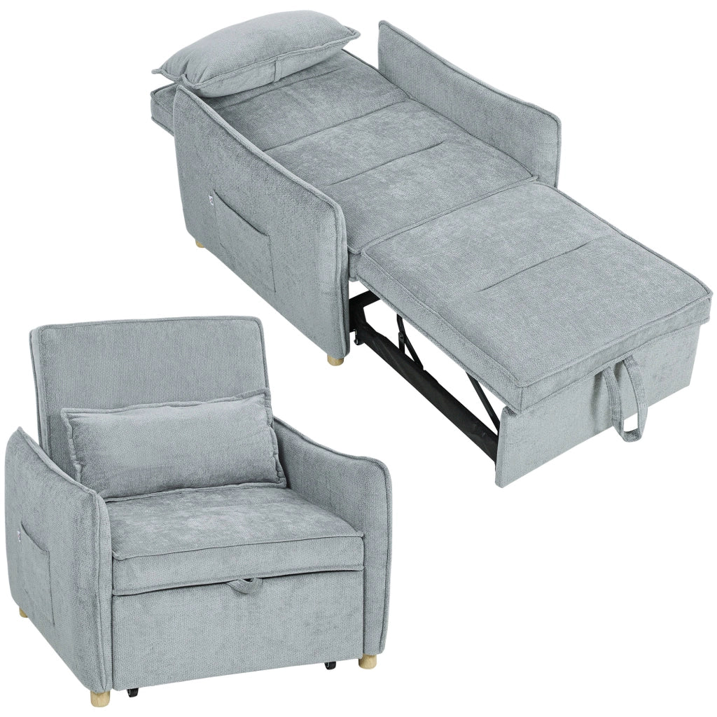 Poltrona letto convertibile 3 in 1 ¨C Xylo ¨C tessuto chenille grigio 88x84x87cm