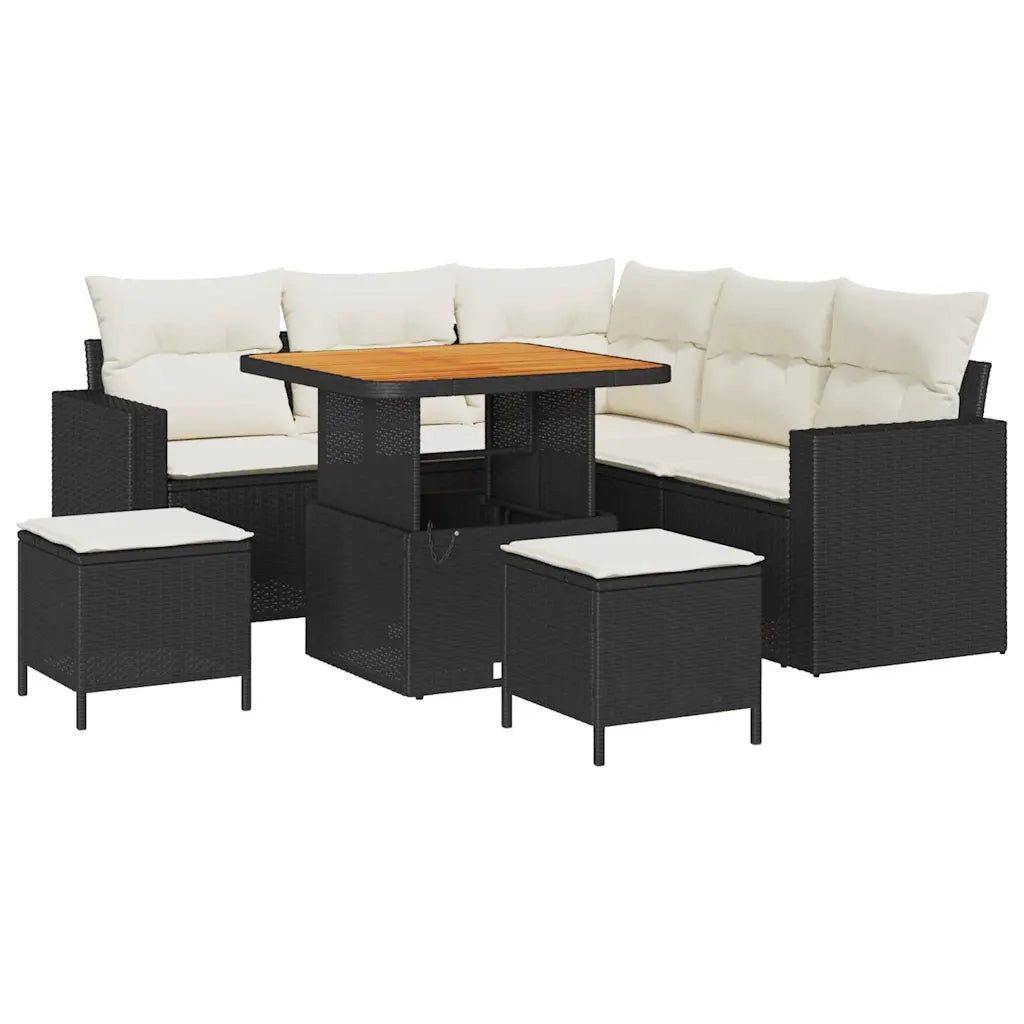Set Divano da Giardino 8 pcs Nero polyrattan