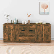 Credenze 3 pz Rovere Fumo in Legno Multistrato 3115785