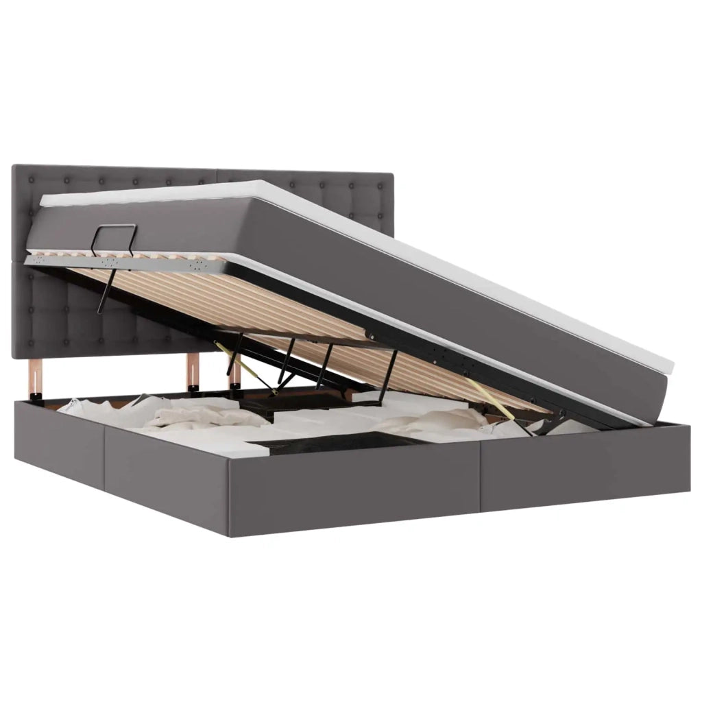 Letto con contenitore e LED Grigio 160 x 200 cm Pelle Sintetica