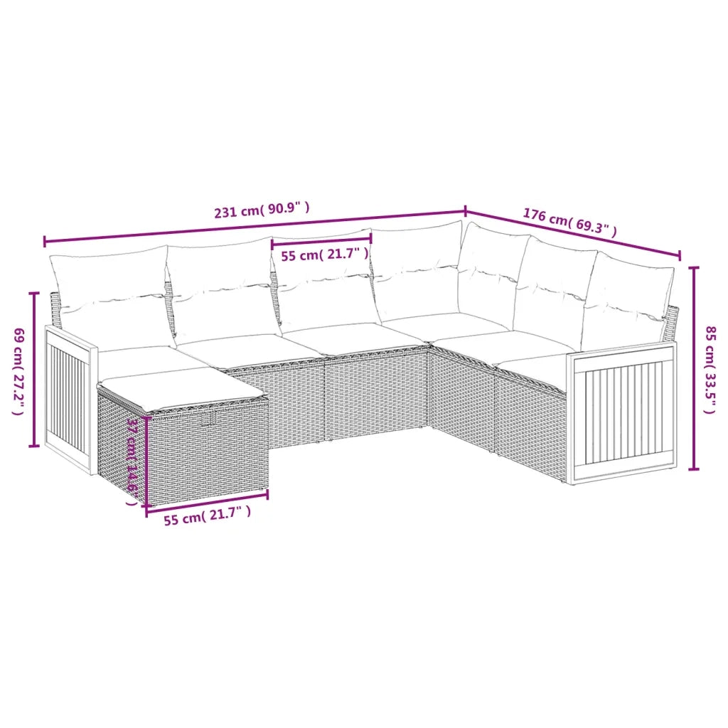 Set Divani da Giardino 7 pz con Cuscini Grigio in Polyrattan 3265764