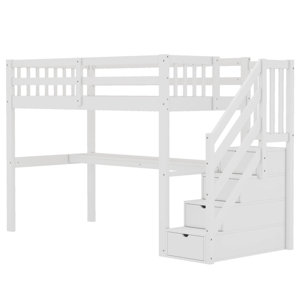 Letto a soppalco 90x200 cm con scrivania e spazio contenitore; pino; bianco (Senza materasso)