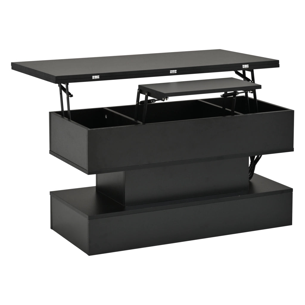 Tavolino da salotto alzabile 100x50x51,5 cm nero con LED, presa laterale, ricarica USB, vano contenitore e piano regolabile