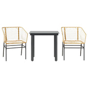 Set da Pranzo da Giardino 3 pz | Set Salotto da Giardino Marrone in Polyrattan Vetro