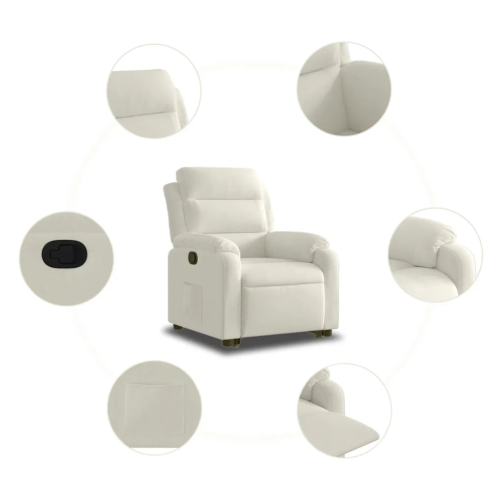 Poltrona Alzapersona Reclinabile Crema in Velluto 3205101