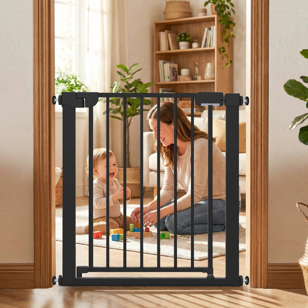 Cancello sicurezza bambini per scale montaggio a pressione, Chiusura automatica funzionamento una mano senza forare Nero