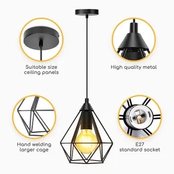 LAMPADARIO A SOFFITTO SOSPENSIONE PLAFONIERA E27 FERRO VINTAGE MODERNO NERO