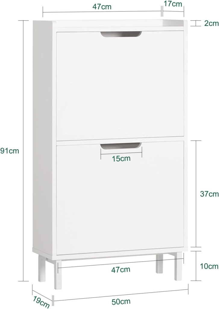 Scarpiera Salvaspazio Slim da Ingresso Mobile Portascarpe con 2 Ante a Ribalta Regolabili in Legno Armadio Scarpiera Alta e Stretta per Corridoio, 50x19x90 cm，Bianco, FSR151-W
