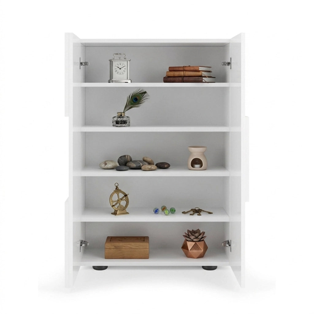 Montale, Armadio Multiuso 2 Ante 4 Ripiani, 78x115.5h cm Bianco Lucido
