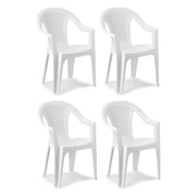 Trade Shop - Set 4pz Sedia Da Giardino Con Schienale Effetto Rattan 54x56x81cm Plastica Bianca 869516 -