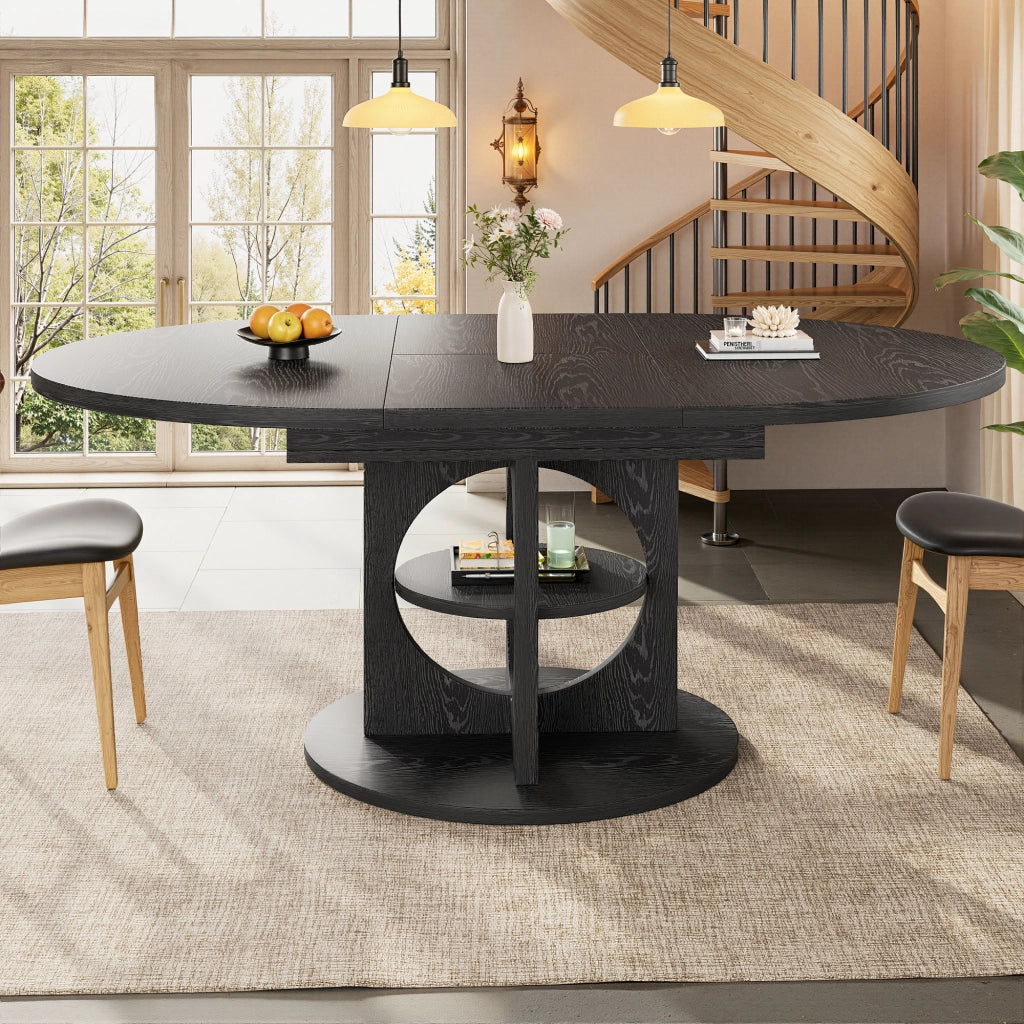Tavolo da pranzo allungabile con vano portaoggetti centrale; 60kg; nero; in MDF