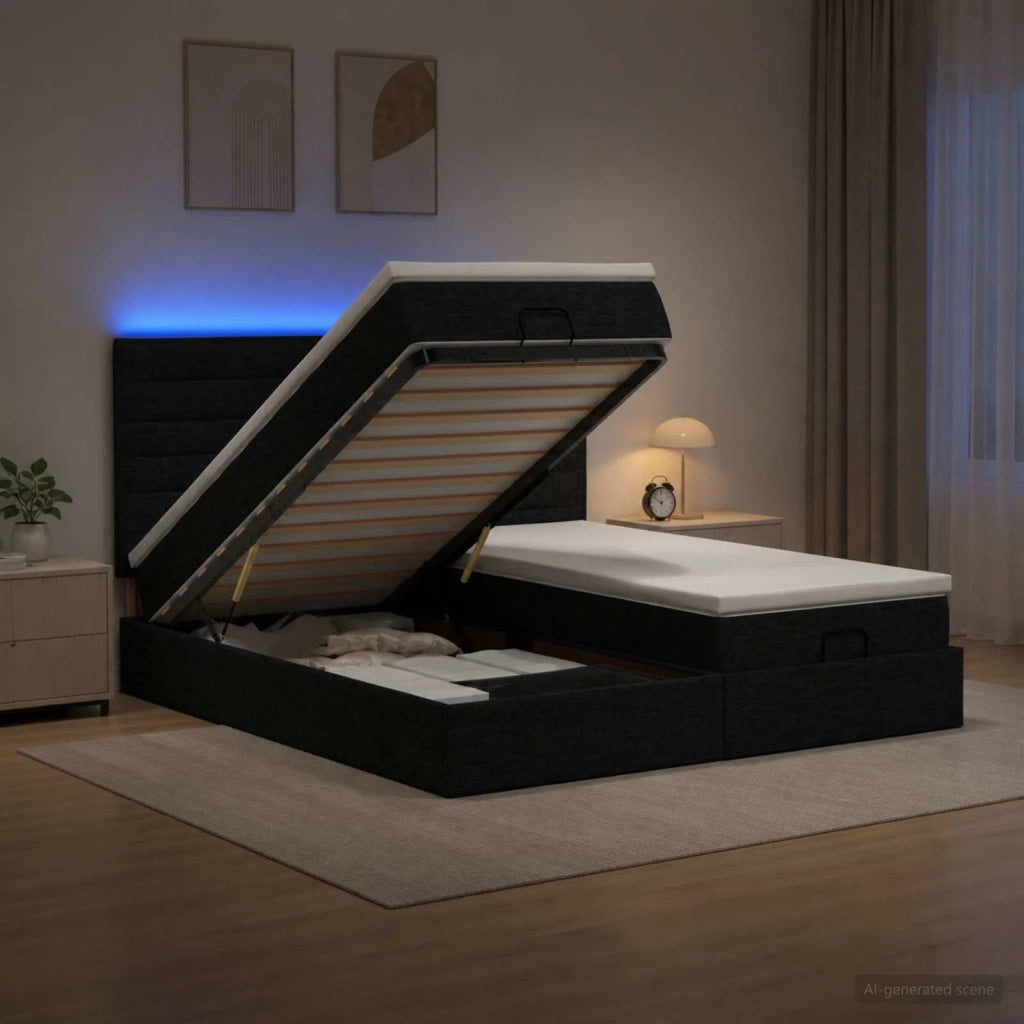 Letto Ottomano con Materasso e LED Nero 160 x 200 cm Tessuto 3458411