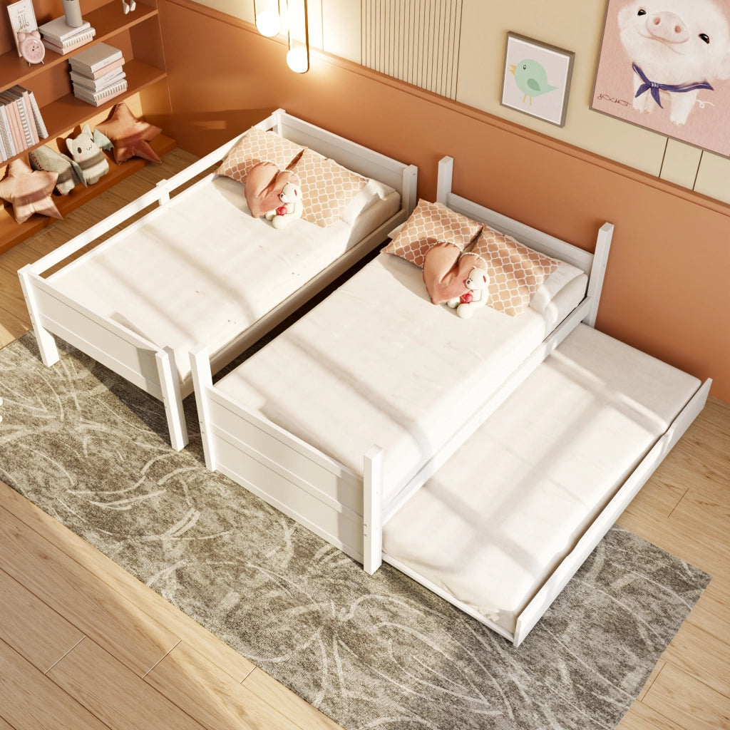 Letto a castello 90x200 cm in legno con letto estraibile, trasformabile in 2 letti singoli, bianco