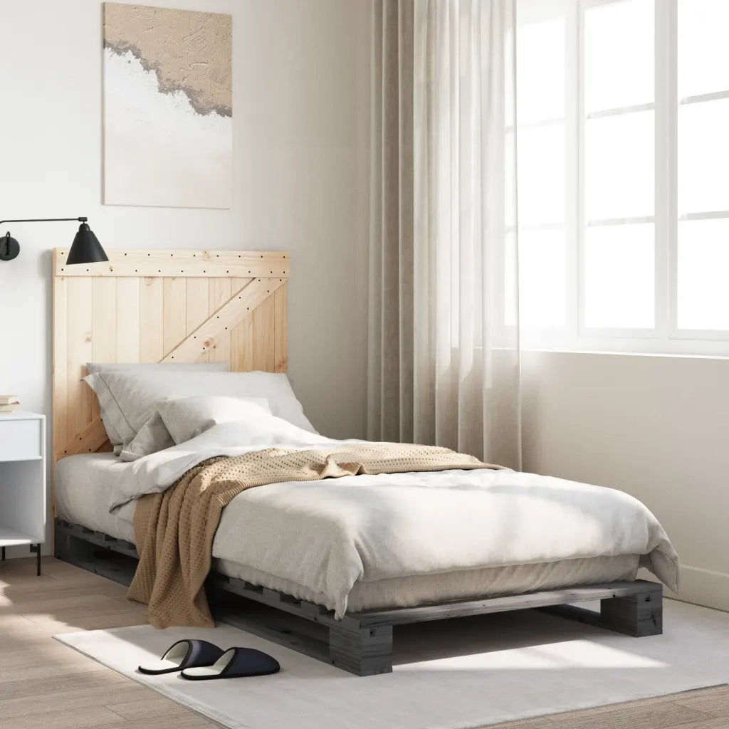 Giroletto con Testiera Grigio 90x200 cm Legno Massello di Pino
