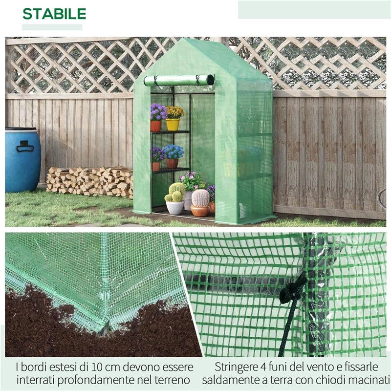 SERRA DA GIARDINO IN ACCIAIO E PLASTICA PE CON 4 RIPIANI, FUNI E PICCHETTI, 141X72X191 CM, VERDE