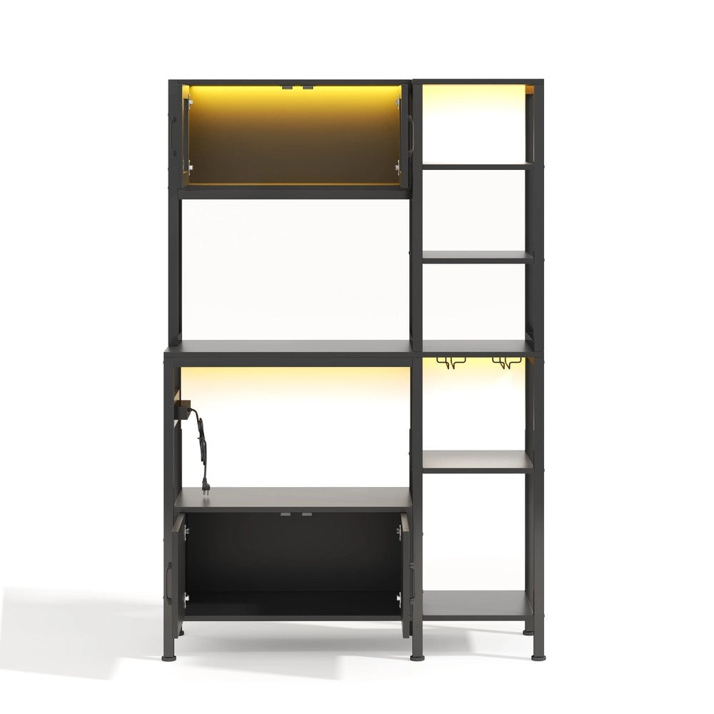 Libreria da Cucina con Presa e LED ¨C MINIMAL ¨C Scaffale Vino e Microonde, Legno, 180x115 cm