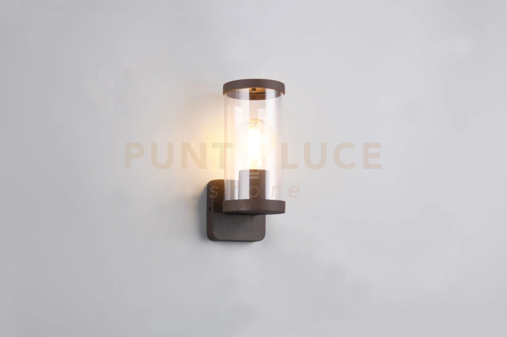 BONITO APPLIQUE DA ESTERNO IN FUSIONE DI ALLUMINIO COLORE RUGGINE E DIFFISORE TRASPARENTE IP44 H.23CM  1 LUCE ATTACCO E27