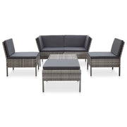 Set Divani da Giardino 6 pz con Cuscini in Polyrattan Grigio 48942