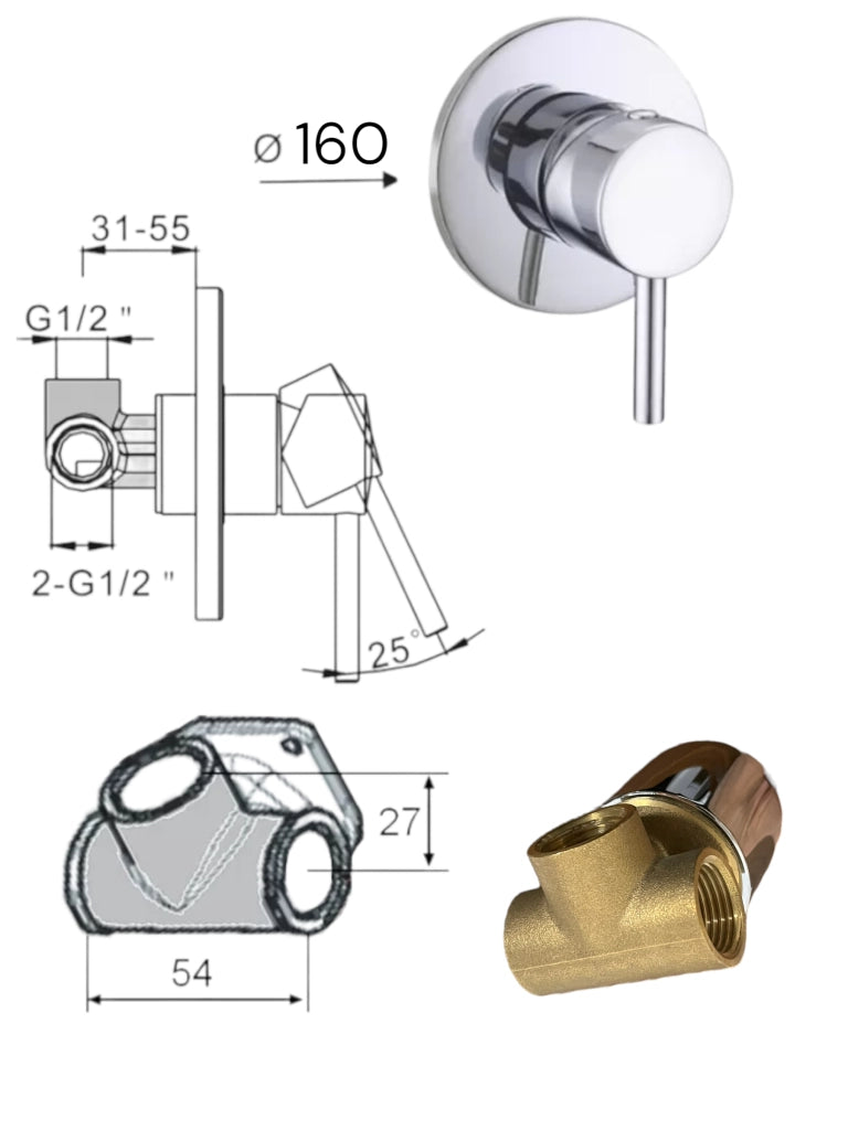 Kit per wc in ottone con miscelatore