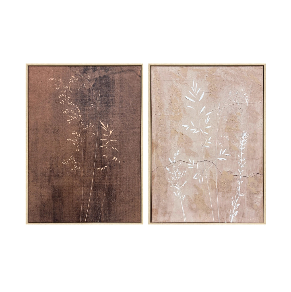Dittico di tele incorniciate Hispanohogar stampa e pittura marrone e rosa 72x52