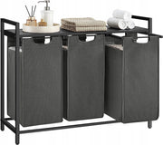 Mobile portabiancheria Valora 3 x 38L grigio e nero | Tre scomparti