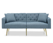 Divano letto 2 posti - con schienale regolabile e 2 cuscini - in tessuto teddy blu