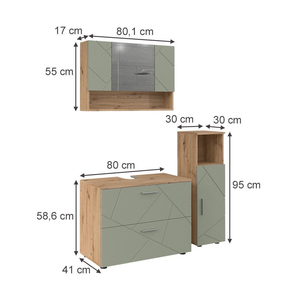 Vicco Set di mobili da bagno Verde salvia 3 parti