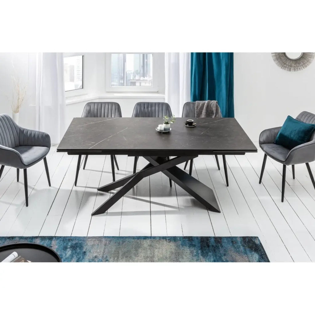 Tavolo da pranzo STELIX 180–220–260 cm – Piano in ceramica antracite e vetro temperato – Estensibile
