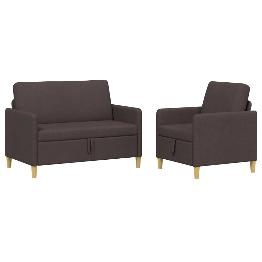 Set di Divani con Storage 2 pcs Marrone Scuro Poliestere 3429152
