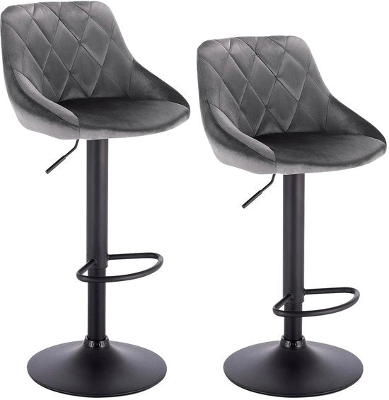 Set di due sedie con schienale regolabile - Sedile in velluto - Poggiatesta regolabile - Schienale in velluto - Set da 2 - Sedie con schienale - Poggiatesta - Materiale in pelle - Velluto sedile - Regolabile con sostegno per gambe - Velluto grigio scuro